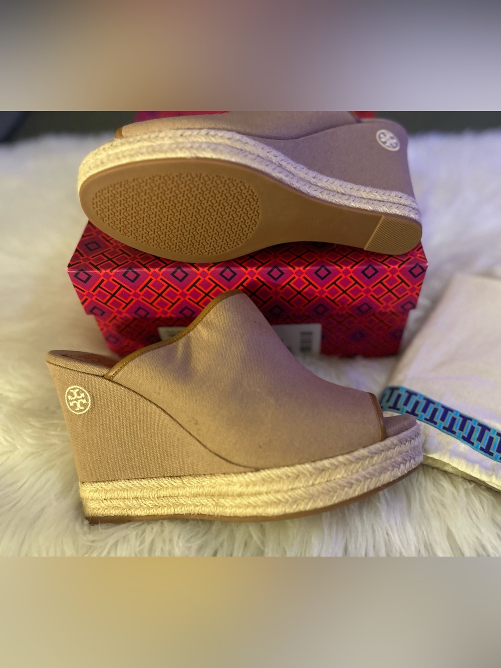 Tory Burch Beige Espadrille Wedge Mule - Picture 3 of 4
